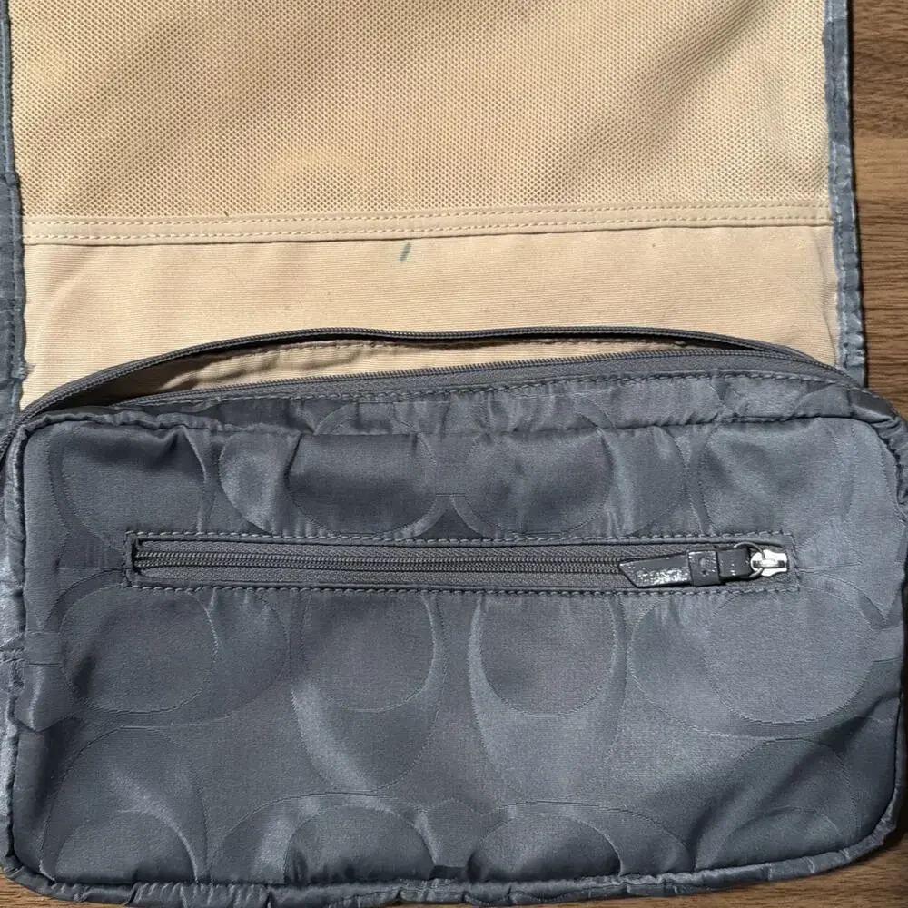 Coach Signature Gray Nylon Hanging Fold-Up Cosmetics Travel Bag C Logo